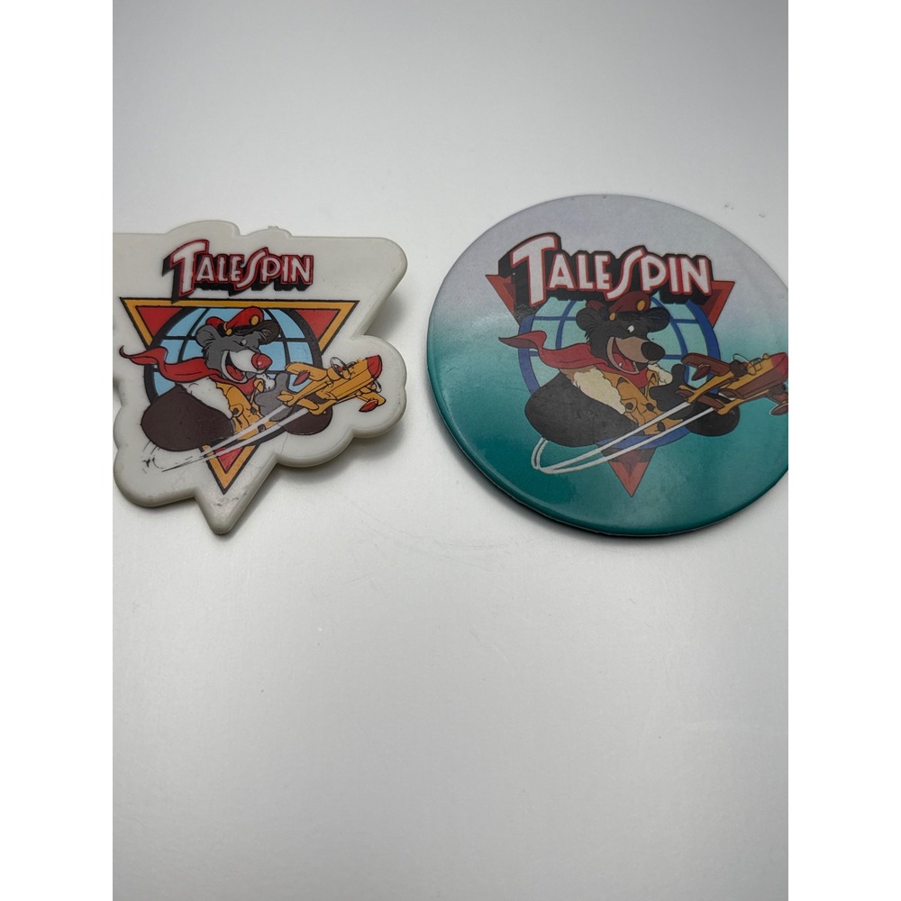 Vintage 90s Disney TaleSpin Baloo The Bear Pin and Button Set